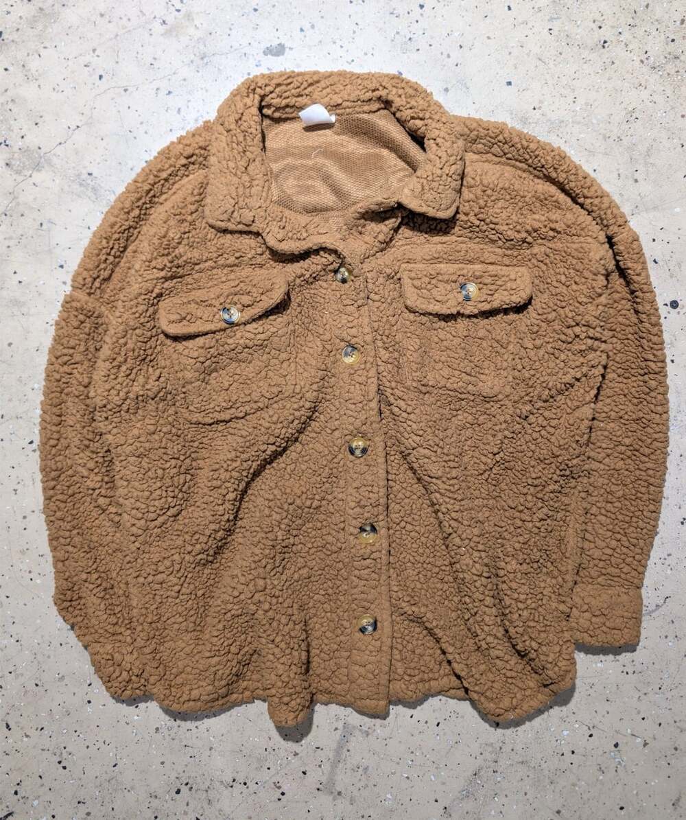 No Boundaries Sherpa Shacket Size XXXL (21) Brown Fleece Button Up